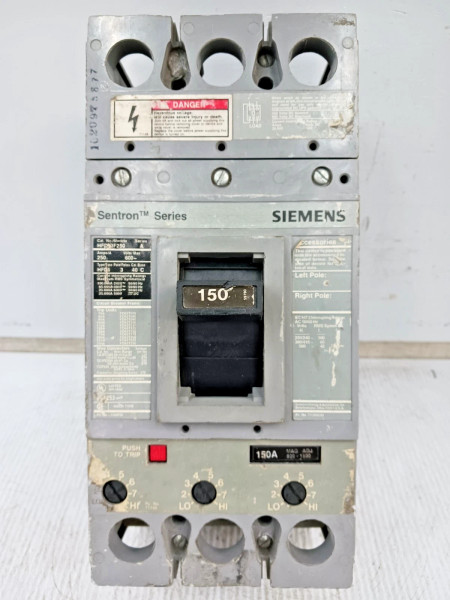 Siemens Sentron 150 Amp Circuit Breaker 3 Pole 600 VAC / 500 VDC 65kA HFD63F250