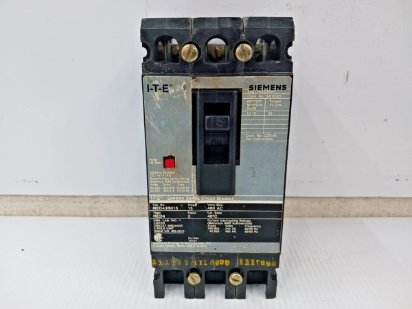 Siemens ITE Sentron 15 Amp Circuit Breaker 3 Pole 480 VAC 42kA HED43B015