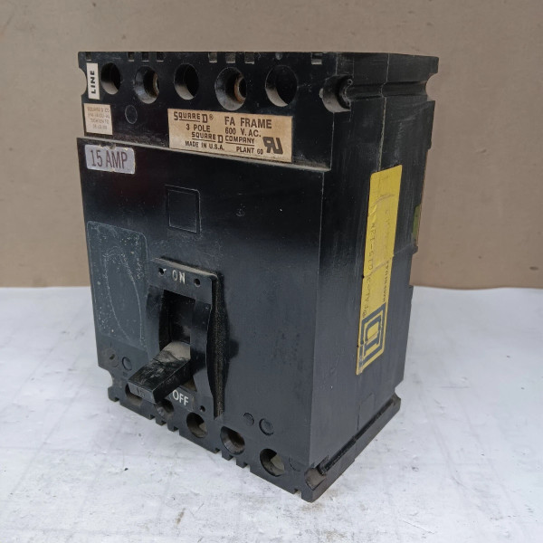 SQUARE D 15 AMP CIRCUIT BREAKER 3 POLE 600 VAC FAL36015