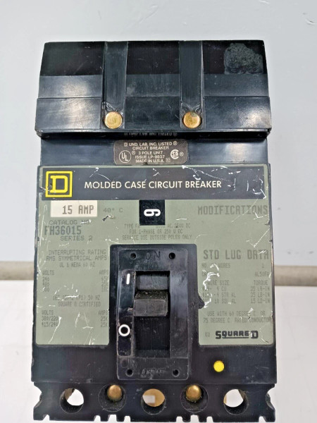 SQUARE D 15 AMP CIRCUIT BREAKER 3 POLE 600 VAC FH36015 #1