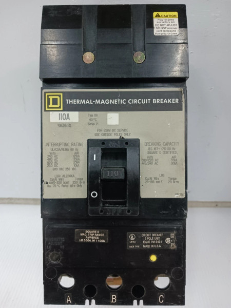 Square D 110 Amp I-Line Thermal-Magnetic Circuit Breaker 3 Pole 600 VAC KH36110