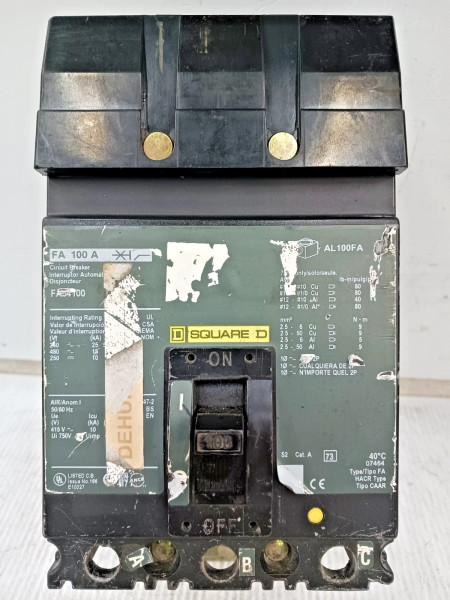 Square D 100 Amp I-Line Circuit Breaker 3 Pole 480V 18kA FA34100 (Flawed)