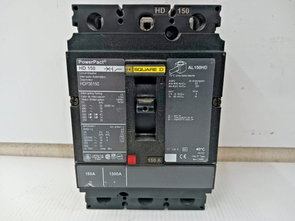 SQUARE D 150 AMP POWERPACT CIRCUIT BREAKER 3 POLE 600 VAC / 250 VDC HDP36150