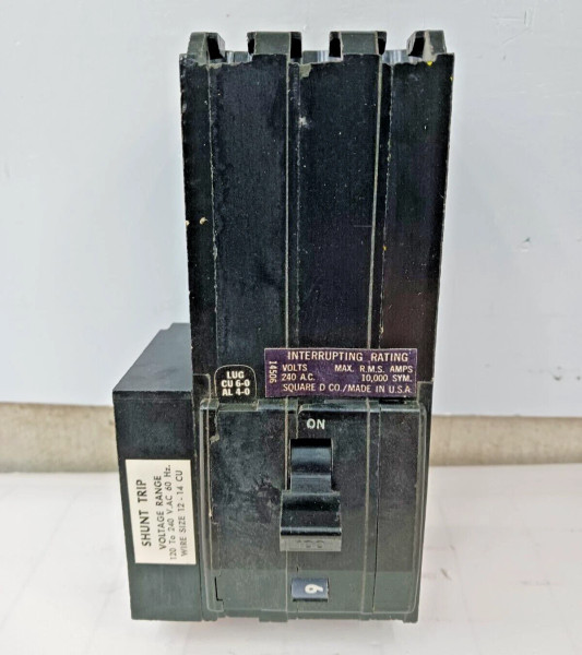 SQUARE D 100 AMP SHUNT TRIP CIRCUIT BREAKER 3 POLE 240 VAC Q1B3100ST-S