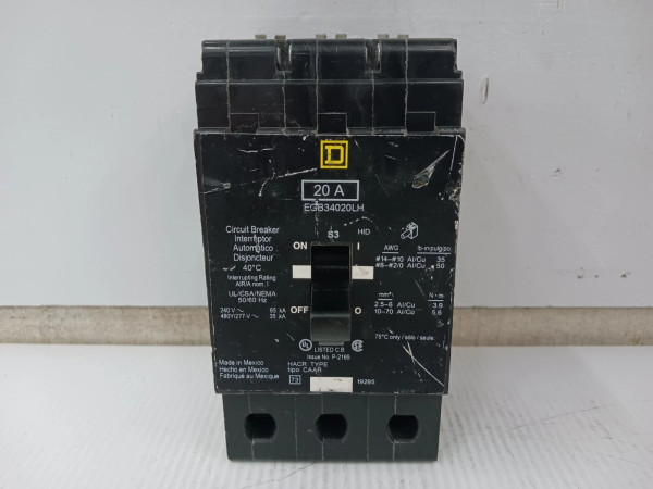 Square D 20 Amp Bolt-On Circuit Breaker 3 Pole 480Y/277 VAC EGB34020LH