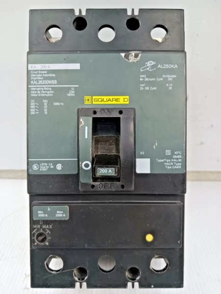 Square D 200 Amp Circuit Breaker 2 Pole 600 VAC / 250 VDC 25kA KAL26200WBB