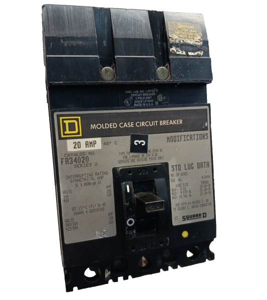 SQUARE D 20 AMP I-LINE CIRCUIT BREAKER FA34020 3P 480V AC 18kA