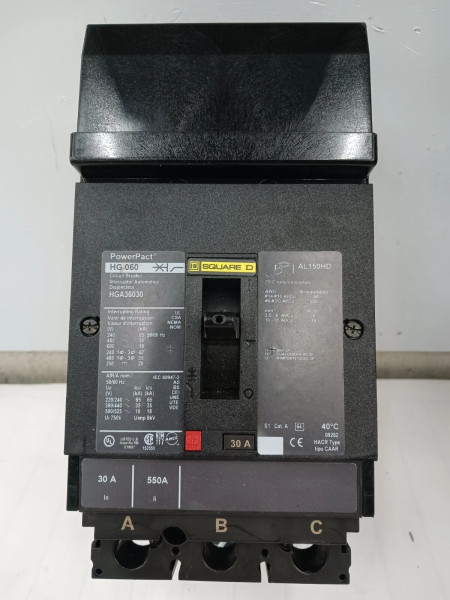 Square D 30 Amp I-Line Circuit Breaker 3 Pole 600 VAC / 250 VDC 35kA HGA36030