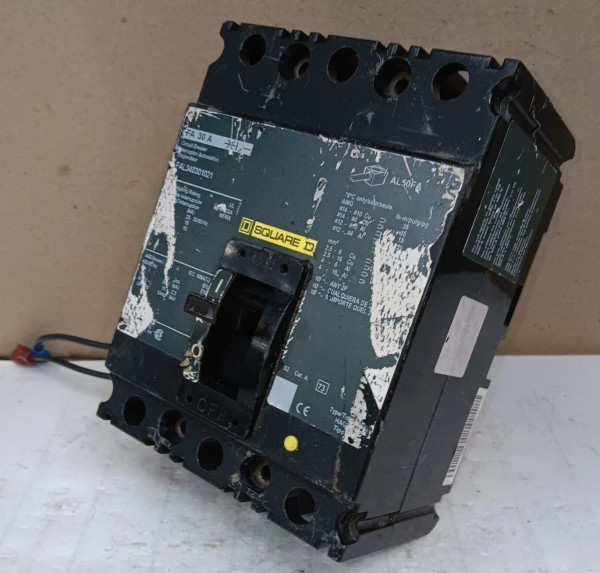 SQUARE D 30 AMP CIRCUIT BREAKER W/ SHUNT TRIP 3 POLE 480 VAC FAL340301021