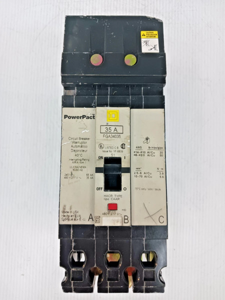Square D 35 Amp I-Line Circuit Breaker 3 Pole 480Y/277 VAC 35kA FGA34035 *Flaw*
