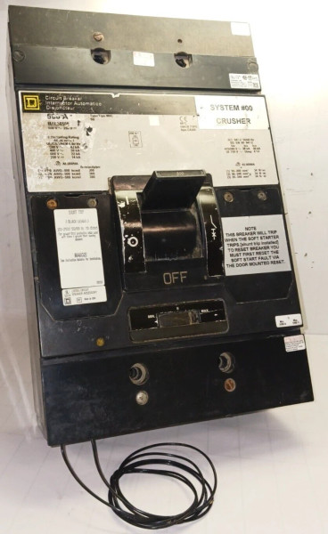 SQUARE D 500 AMP SHUNT TRIP CIRCUIT BREAKER 3 POLE 600 VAC 250 VDC MAL36500