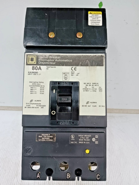 Square D 80 Amp I-Line Circuit Breaker 3 Pole 600 VAC 25kA KA36080 *Flawed*