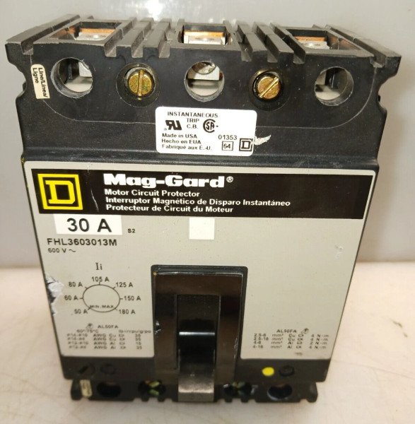 SQUARE D FHL3603013M MOTOR CIRCUIT PROTECTOR 30 AMP 3 POLE 600 VAC