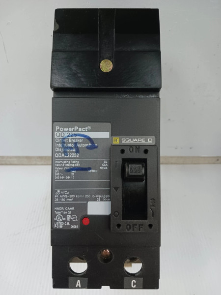 Square D PowerPact 225 Amp I-Line Circuit Breaker 2 Pole 240 VAC 25kA QDA222252