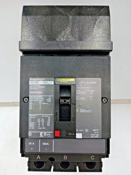 Square D PowerPact 30 Amp I-Line Circuit Breaker 3 Pole 600 VAC 18kA HDA36030SN