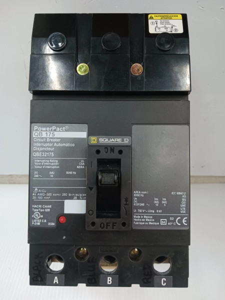 SQUARE D POWERPACT 175 AMP I-LINE CIRCUIT BREAKER 3 POLE 240 VAC QBE32175