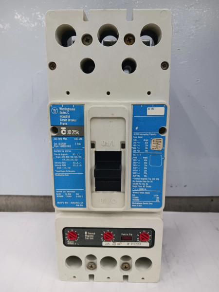 WESTINGHOUSE 250 AMP CIRCUIT BREAKER 3 POLE 600 VAC JD3250F W/ 225 AMP TRIP