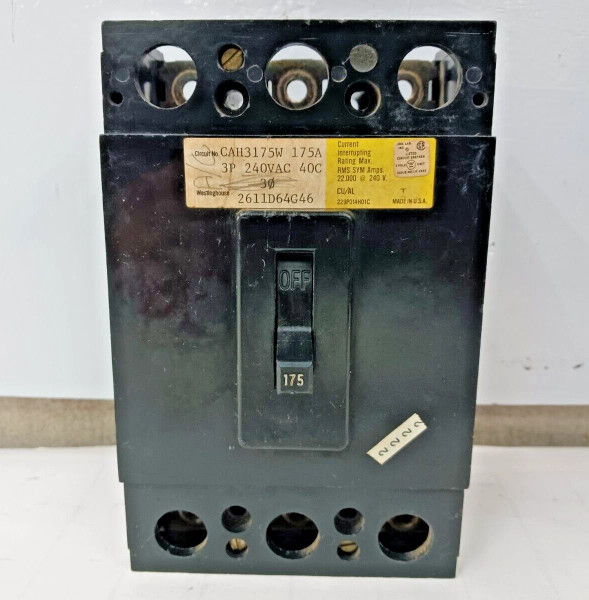 WESTINGHOUSE 175 AMP CIRCUIT BREAKER 3 POLE 240 VAC CAH3175W