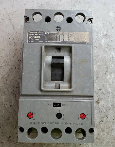 WESTINGHOUSE 400 AMP CIRCUIT BREAKER W/ 350 AMP TRIP 600 VAC 2 POLE HLB2400F