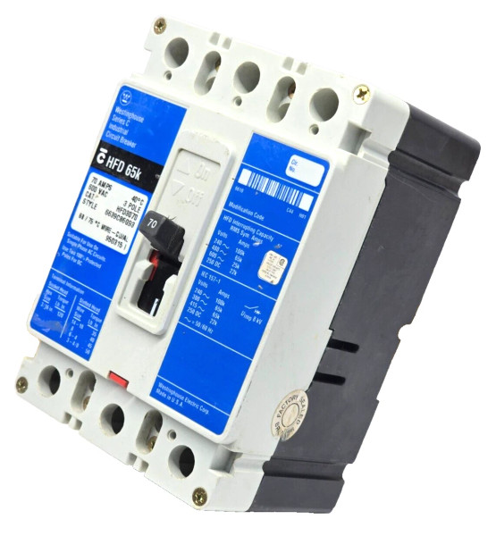 Westinghouse Cutler Hammer 70 Amp Circuit Breaker 600 VAC 3 Pole 100kA HFD3070