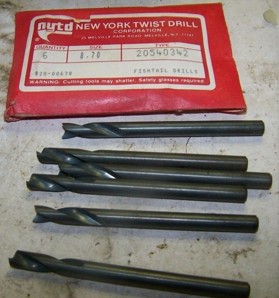6) NEW NYTD INDUSTRIES FISHTAIL DRILL BITS 8.70 X 2-1/2" TYPE 2054032 #20-00678