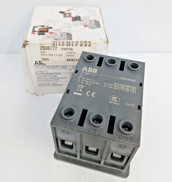 New ABB OT80FT3 Non-Fusible Switch 80 Amp Disconnector 1SCA10541R1001