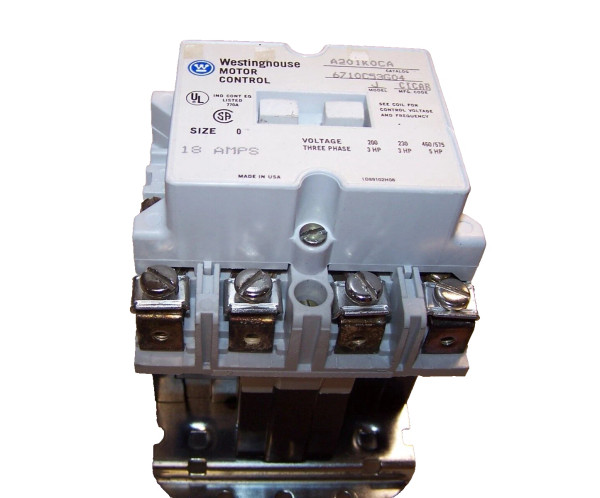 WESTINGHOUSE SIZE 0 AC MOTOR CONTACTOR 5 HP 18 AMP MAX COIL 120 VAC A201K0CA