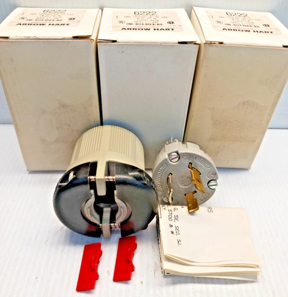 New Lot of 3 Arrow Hart 6222 Locking Plug Nema L7-20P 20A 2P 3W 277 Vac