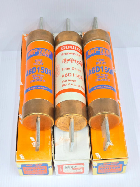Lot of 3 New Gould Shawmut 150 Amp Dual-Element Time-Delay Fuses 600 VAC A6D150R