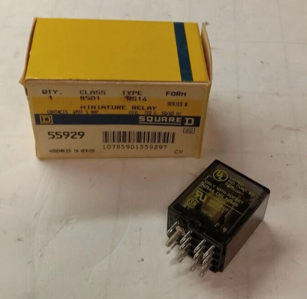 NEW SQUARE D 5 AMP MINIATURE RELAY 4PDT 120 VAC 28 VDC 120 V COIL 8501RS14
