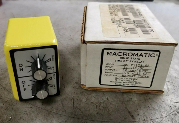 NEW MACROMATIC SS-23128-06 TIME DELAY RELAY 24 VAC/DC 10 AMP 0.5-15 SECOND