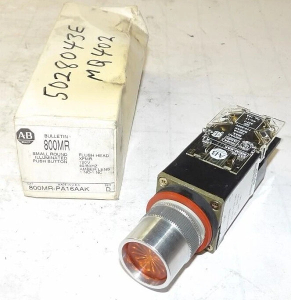 NEW ALLEN BRADLEY ROUND FLUSH HEAD ORANGE ILLUMINATED PUSHBUTTON 800MR-PA16AAK