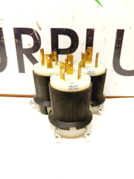 LOT OF 3 HUBBELL HBL2321 20 AMP MALE TWIST LOCK PLUG 2P 3W 250 VAC