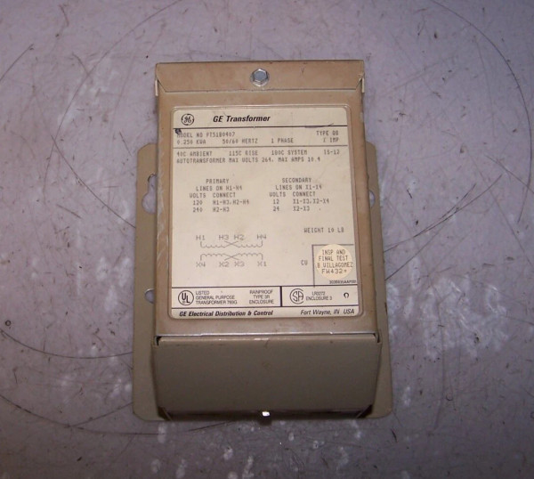 GE 0.250 KVA DRY TYPE TRANSFORMER 120/240 LV 12/24 HV 1 PHASE 9T51B0407
