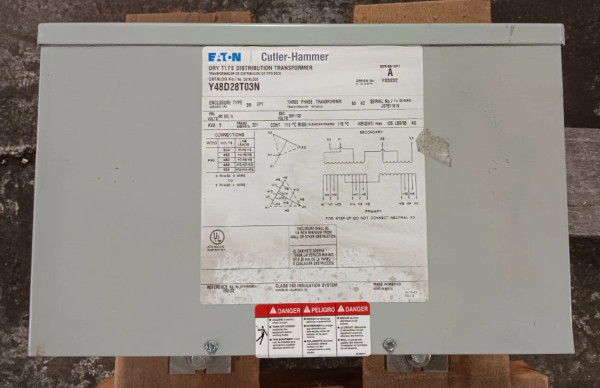 NEW EATON Y48D28T03N 3 KVA TRANSFORMER 3 PHASE NEMA 3R 480V PRI ▲ 208Y/120V SEC