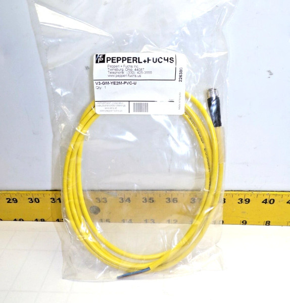 New Pepperl+Fuchs Straight Female Sensor Cordset 2 Meter 3 Pin V3-GM-YE2M-PVC-U