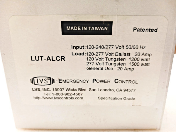 New LVS Controls Emergency Lighting Power Control 277 VAC 20 Amp LUT-ALCR