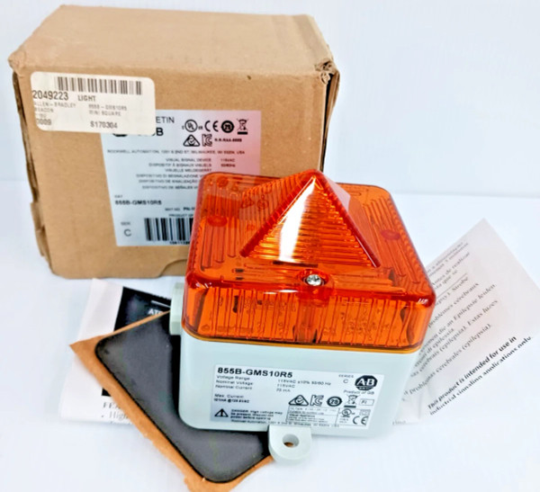 New Allen Bradley 855S-GMS10R5 Amber Beacon Visual Signal Device 115 Vac