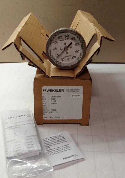 NEW WEKSLER 3" HI-SHOCK TEMPERATURE GAUGE 50ºF-500ºF 6" STEM 1/2" MNPT H3ARXC4