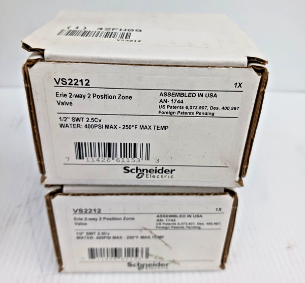 Lot of 2 Schneider VS2212 Zone Valve 2-way 2 Position 1/2" SWT 400 Psi