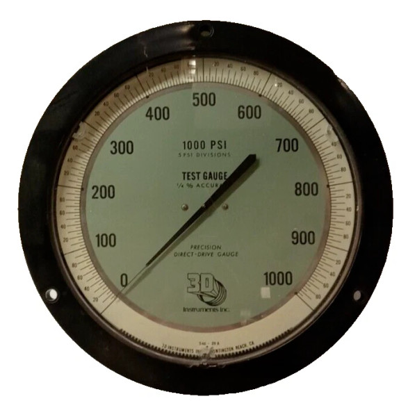 NEW 3D INSTRUMENTS PRECISION DIRECT DRIVE GAUGE 0-1000 PSI 1/2" NPT 25546-29C21