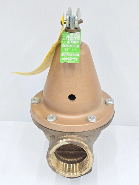 New Watts 1-1/2" Bronze Safety Relief Valve 150 PSI 7,630,000 BTU/HR M-174A