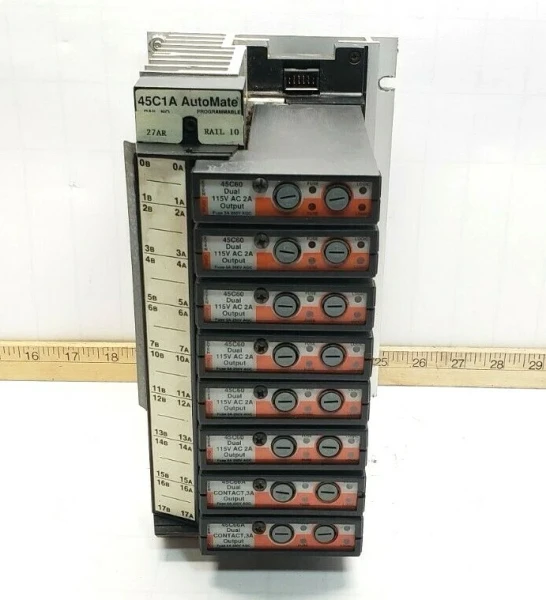 RELIANCE AUTOMATE PROGRAMMABLE CONTROLLER 45C1A W/ 6-45C60 & 2-45C66A MODULES