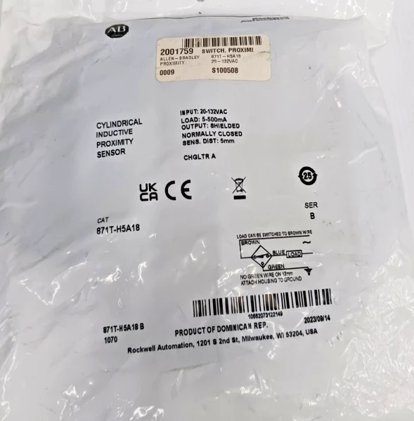 New Sealed Allen Bradley 871T-H5A18 Cylindrical Inductive Proximity Sensor