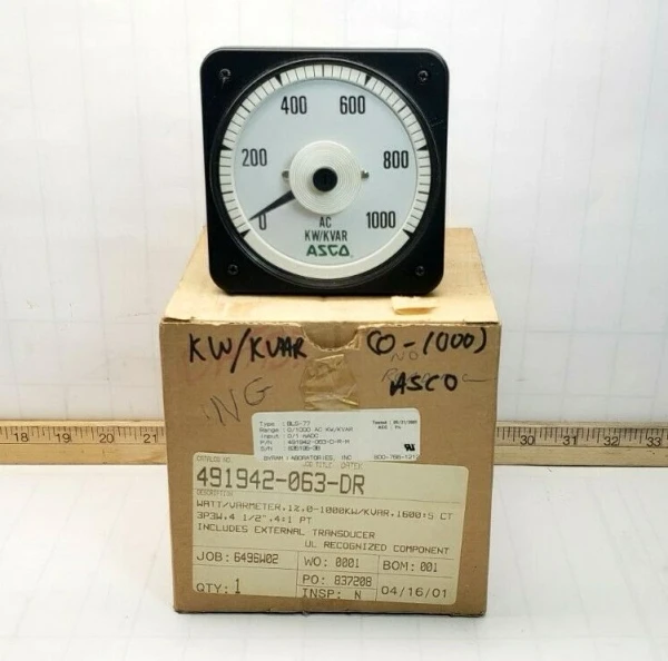 NEW ASCO BLS-77 KILOWATT PANEL METER 0-1000 AC KW/KVAR 0-1 mADC 491942-063-D-R-M