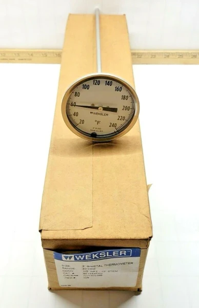 New Weksler 3" Bimetal Thermometer 20-240°F 12" Stem 1/2" NPT 3A1244FMX