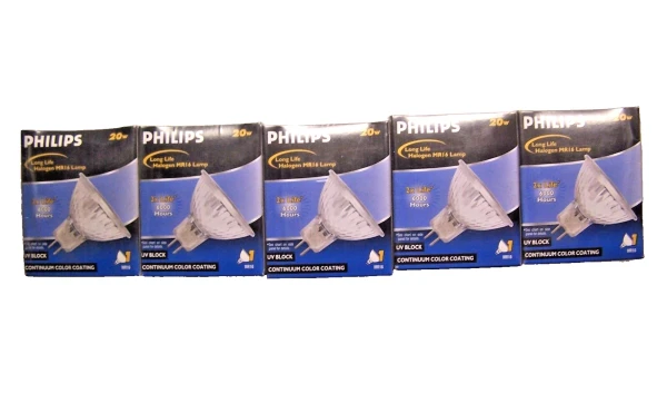 5) New Philips 20W 12V 24 DEG Long Life Halogen Lamp MRC16 Lot Of 5