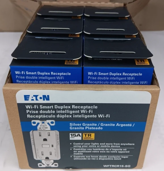 6) New Eaton WIFI Smart Duplex Receptacle Silver Granite 15 Amp WFTRCR15-SG-SP-L