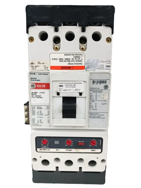 Eaton 400 Amp Circuit Breaker With Auxiliary Switch 3 Pole 600 VAC KDB3400W
