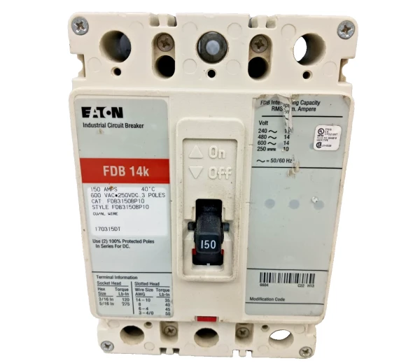 Eaton 150 Amp Circuit Breaker 3 Pole 600 VAC / 250 VDC FDB3150BP10